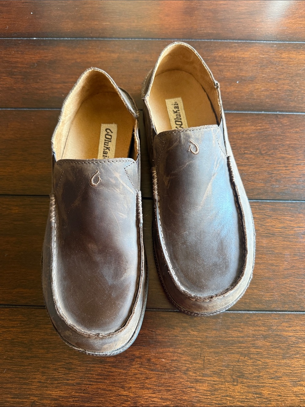 OluKai Men’s Dark Brown Leather Slip-On Loafers